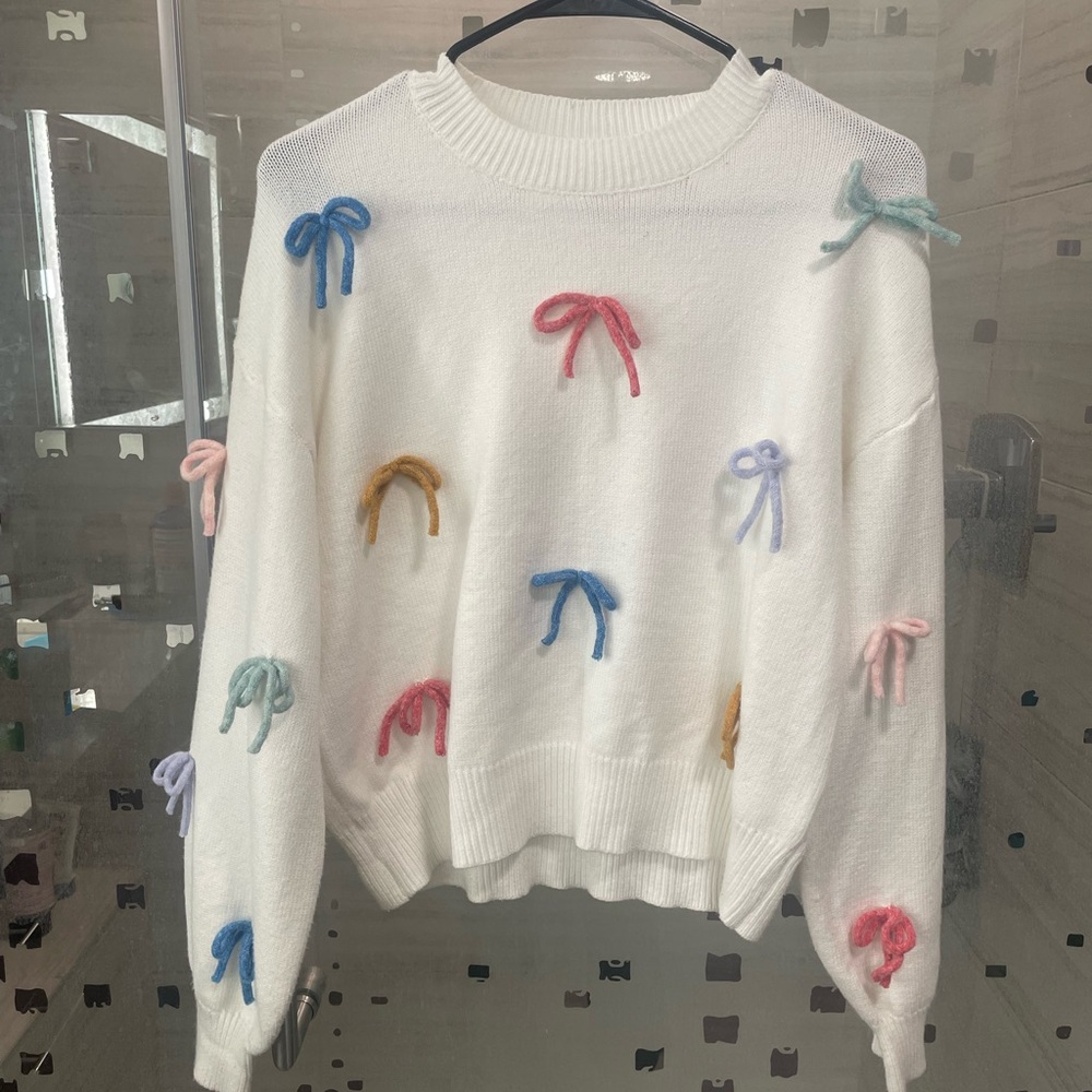 Colorful Bow-Accent Sweater